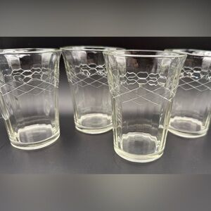 4 Anchor Hocking Criss Cross Etched  “Cape Cod” series by Imperial glass. 9oz